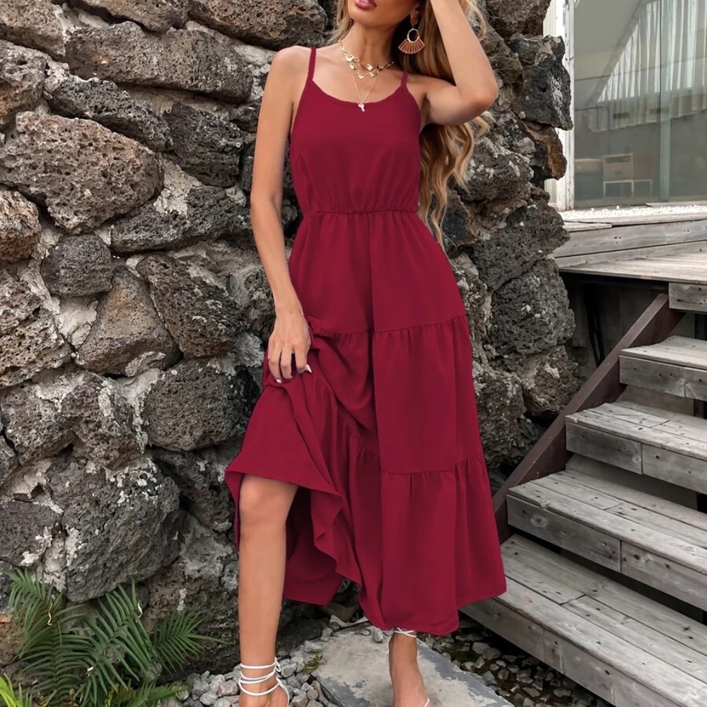 Boho Criss Cross Back Ruffle Cami Dress - Picture 11 of 13